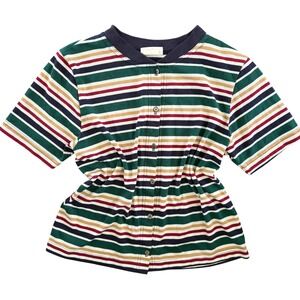 Vintage Season Ticket Striped Button Down Short Sleeve Tee Women's Size Small‎